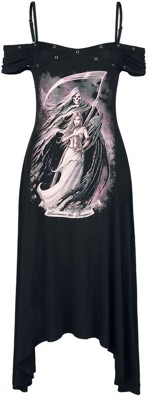 Gothicana X Anne Stokes - Robe Noire Avec Imprimés & Œillets
