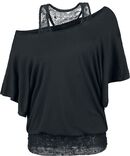 Skull Lace Bat Double Layer, Black Premium by EMP, T-Shirt Manches courtes