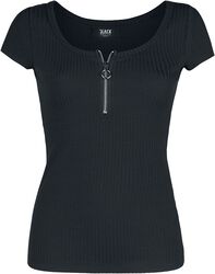 Black T-shirt with Zip at Neckline, Black Premium by EMP, T-shirt