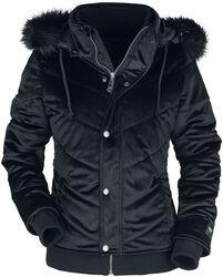 Manteau d'Hiver Velours avec Capuche Fausse Fourrure, Black Premium by EMP, Veste d'hiver