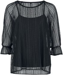 Tweedelig zwart shirt met kant, Gothicana by EMP, Shirt met lange mouwen