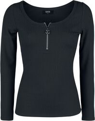 Black Long-Sleeve Top with Zip at Neckline, Black Premium by EMP, Shirt met lange mouwen