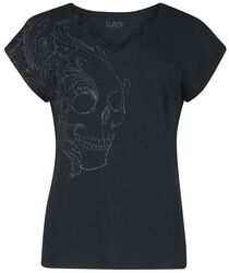 T-shirt imprimé crâne & dentelle, Black Premium by EMP, T-Shirt Manches courtes