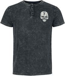 T-shirt délavé avec imprimé & broderie, Black Premium by EMP, T-Shirt Manches courtes
