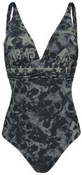 Black Swimsuit with Skull Pattern and Prints, Rock Rebel by EMP, Zwempak
