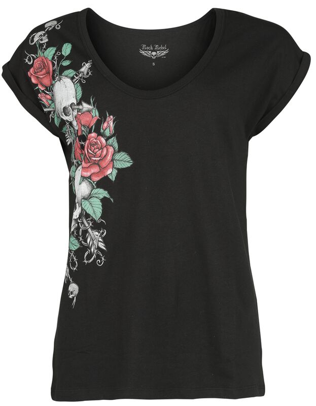 T-Shirt with Roses and Skull
