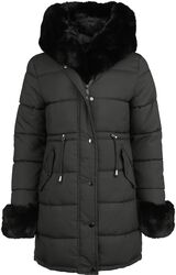 Fur Trim Padded Hooded Coat, QED London, Lange jassen