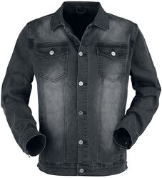 Dark grey jacket with chest pockets and button placket, Black Premium by EMP, Denim jas