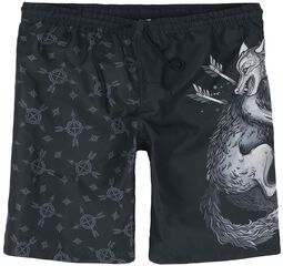 Swim Shorts With Wolf Print, Black Premium by EMP, Short de bain