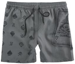 Grey Swimshorts with Ace of Spades Print, Rock Rebel by EMP, Zwembroek