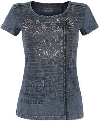 T-Shirt Bleu Délavé & Imprimé, Rock Rebel by EMP, T-Shirt Manches courtes
