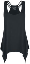 Black top with decorative ribbons and round neckline, RED by EMP, Top