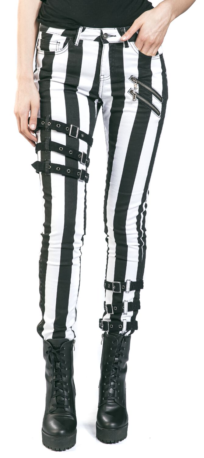 Helaas Wardianzaak Sijpelen Zwart-witte skinny jeans met ritsen en gespen | Gothicana by EMP Jeans |  Large