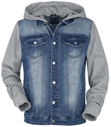 Denim Jacket with Sweat Sleeves and Hood, RED by EMP, Denim jas