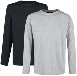 Double Pack Long-Sleeve Tops Grey and Black with Crew Neck, RED by EMP, Shirt met lange mouwen