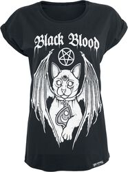 T-Shirt Avec Chat Démoniaque, Black Blood by Gothicana, T-Shirt Manches courtes