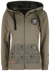 Rock Rebel X Route 66 - Green Hooded Jacket with Prints, Embroidery and Eyelets