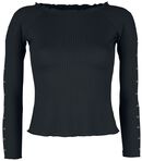 Black Long-Sleeve Shirt with Decorative Eyelets and Ribbed Fabric, Black Premium by EMP, Shirt met lange mouwen