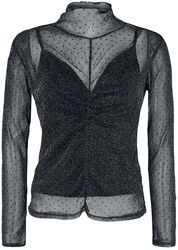 Transparante longsleeve met stippen en zilverdraad, Black Premium by EMP, Shirt met lange mouwen