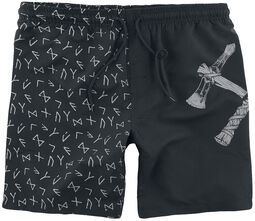 Swimshorts with Runes and Thor's Hammer Print, Black Premium by EMP, Zwembroek