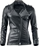 Studded Faux Leather Jacket, Black Premium by EMP, Veste en imitation cuir