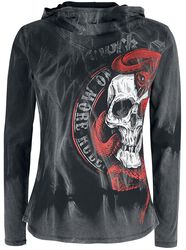 Long-Sleeve Shirt with Hood and Skull Print, Rock Rebel by EMP, Shirt met lange mouwen