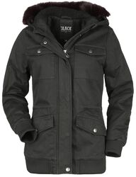 Velvet winter jacket with faux-fur hood, Black Premium by EMP, Winterjas
