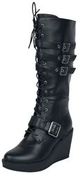 Black Lace-Up Boots with Heel and Buckles, Gothicana by EMP, Geveterde laarzen