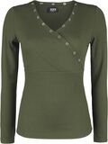 Green Long-Sleeve Shirt with Eyelets and V-Neckline, Black Premium by EMP, Shirt met lange mouwen