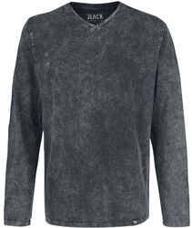 Long-Sleeve Shirt with V-Neckline and Wash, Black Premium by EMP, Shirt met lange mouwen