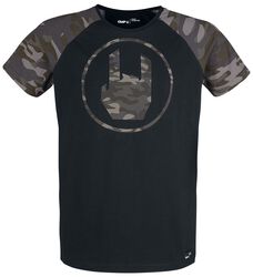 Black T-shirt with Camouflage Rockhand Print, Large, T-shirt