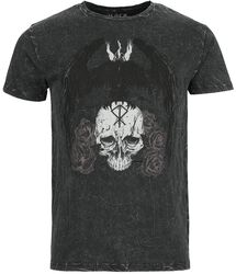 T-shirt délavé avec crâne & couronne, Black Premium by EMP, T-Shirt Manches courtes