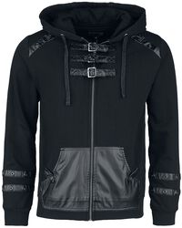 Sweat à capuche avec boucles et détails en simili-cuir, Gothicana by EMP, Sweat-shirt zippé à capuche