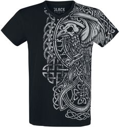 T-Shirt Noir Imprimé & Col En V, Black Premium by EMP, T-Shirt Manches courtes
