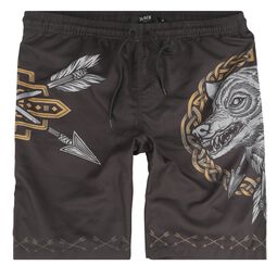 Swim Shorts With Arrow and Wolf Print, Black Premium by EMP, Short de bain