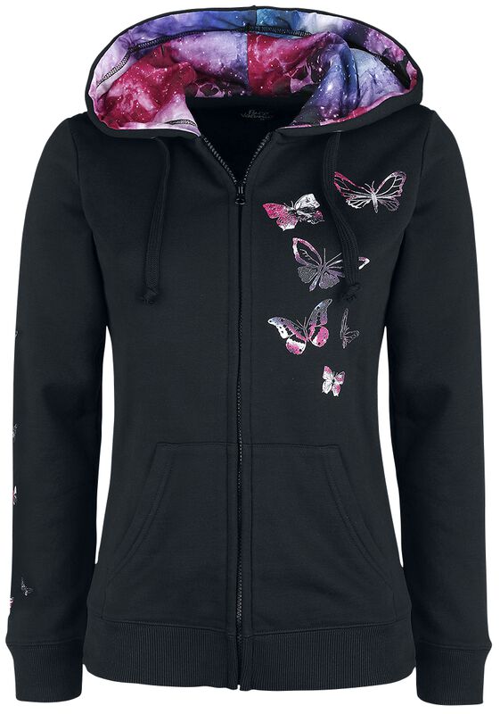 Black Hooded Jacket with Butterfly Print