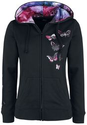 Black Hooded Jacket with Butterfly Print, Full Volume by EMP, Vest met capuchon