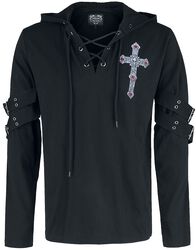 Gothicana X Anne Stokes - Black Long-Sleeve Shirt met print en vetersluiting, Gothicana by EMP, Shirt met lange mouwen