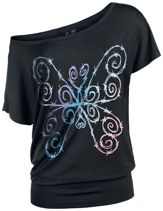T-shirt avec fils barbelés coloré et papillons