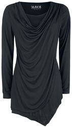 Black Long-Sleeve Shirt with Waterfall Neckline, Black Premium by EMP, Shirt met lange mouwen
