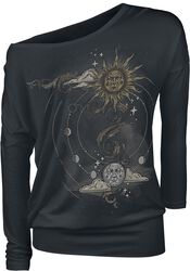 Black Long-Sleeve Shirt with Crew Neckline and Print, Gothicana by EMP, Shirt met lange mouwen