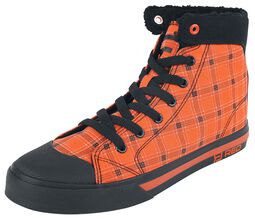 Orange Lined Sneakers with Squared Pattern, RED by EMP, Sneakers high