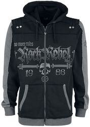 Black Hooded Jacket with Rock Rebel and Skull Prints, Rock Rebel by EMP, Vest met capuchon
