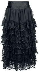 Flounce Skirt With Velvet Details, Gothicana by EMP, Lange rok