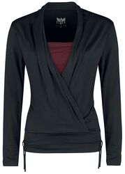 Long sleeve shirt in wrap-around design, Black Premium by EMP, Shirt met lange mouwen