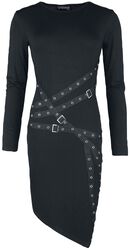 Dress with straps, eyelets and buckles