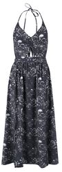 Double Slit Dress with Roses and Skulls, Black Premium by EMP, Lange jurk