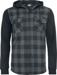 Hooded Checked Flanell Sweat Sleeve Shirt, Urban Classics, Chemise en flanelle