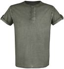 Green T-shirt with Buttons and Turn-up Sleeves, Black Premium by EMP, T-shirt