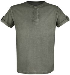 T-Shirt Vert Boutonné Avec Manches Retroussées, Black Premium by EMP, T-Shirt Manches courtes